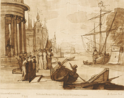 Seaport with embarkation of Saint Ursula and her maidens, Prints after drawings by Claude Lorrain,