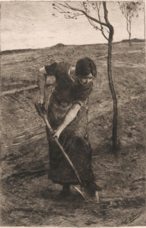 Creating woman, print, printmaker: Ernst Witkamp (signed by artist), 1864 - 1897, paper, chine