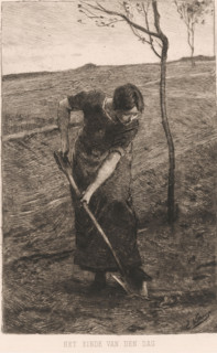 The end of the day, Creative woman, print, inscription: 'distel 1888', printmaker: Ernst Witkamp, c