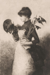 Woman with two plants, print, printmaker: Ernst Witkamp (signed by artist), 1864 - 1897, paper,