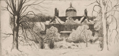 La Maison du Bois, La Haye (original title), Huis ten Bosch in the snow, print, printmaker: Philip