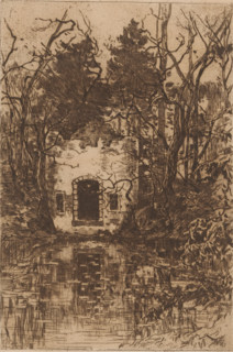 Ruins by a pond, print, printmaker: Willem de Zwart (signed by artist), c. 1896, paper, etching,