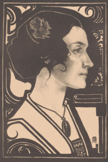 Portrait of an unknown woman, Sketch design for a stained glass portrait, design, print, A woman