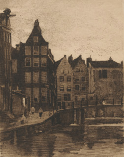 View of houses and a bridge in Amsterdam, print, printmaker: Willem Witsen, Amsterdam, c. 1915 - c.
