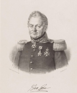 Portrait of Josephus Jacobus van Geen, print, The sitter wears a military uniform with epaulets and