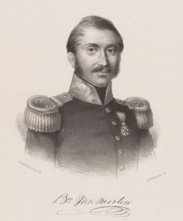 Portrait of Jean-Baptiste van Merlen, print, The sitter wears a military uniform with epaulets and