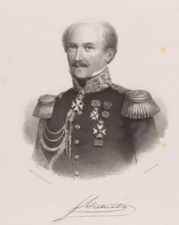Portrait of Andreas Victor Michiels, print, The sitter wears a military uniform with knightly