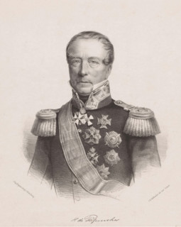 Portrait of Henri de Perponcher, print, The sitter wears a military uniform with epaulets, a sash