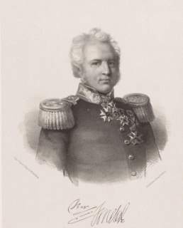 Portrait of Ralph Dundas Tindal, print, The sitter wears a military uniform with knightly orders on