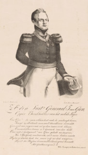 Portrait of General Josephus Jacobus van Geen, print, The sitter holds his hat in his right hand