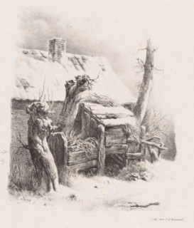 Snow-covered barn, Landscape studies third delivery, print, Series number, 18, 36, Numbered top