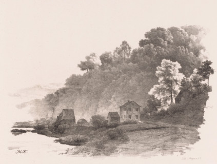 Hill landscape with river, country road and houses, Landscape studies sixth delivery, print, A