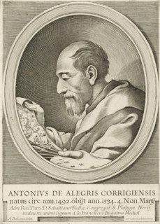 Portrait of the painter Correggio, print, printmaker: Giovanni Francesco Bugatti, Italy, after