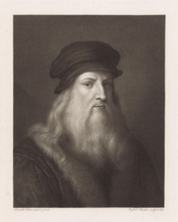 Portrait of artist Leonardo da Vinci, print, printmaker: Raphael Morghen, Florence, after painting