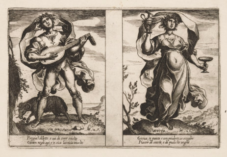 Sanguineous Man and Happiness, Attributes of the Soul, Attributi dell'Anima, print, Two