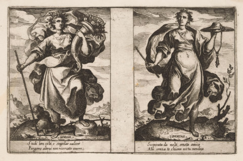 Honor and Liberty, Attributes of the Soul, print, Two representations of personifications. Left: