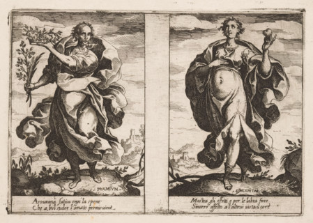 Reward and Honesty, Attributes of the Soul, Attributi dell'Anima, print, Two depictions of female