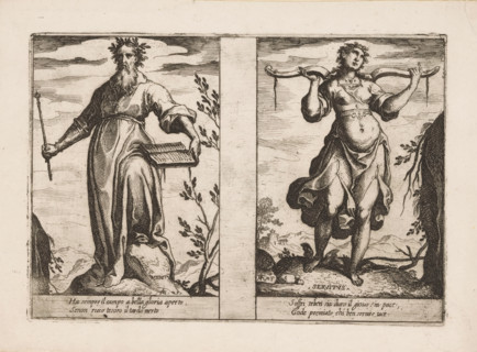 Merit and Servitude, Attributes of the Soul, print, Two representations of personifications. Left: