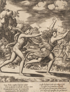 Apollo Pursues Daphne, Story of Apollo and Daphne, print, Series number, 3, 4, Apollo pursues the