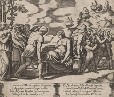 Psyche is carried to a mountain, Story of Amor and Psyche, print, Series number, 5, 32, On the