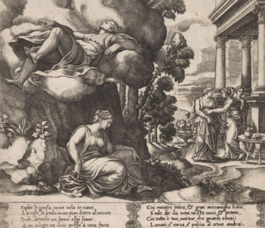 Psyche carried away by Zephyrus, Story of Cupid and Psyche, print, Series number, 6, 32, Psyche is