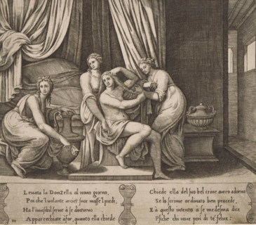 Psyche's Toilet with Nymphs, Story of Amor and Psyche, print, Series number, 10, 32, In a bedroom,