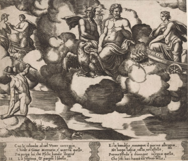 Venus asks Jupiter for help, Story of Cupid and Psyche, print, Series number, 18, 32, Venus arrives