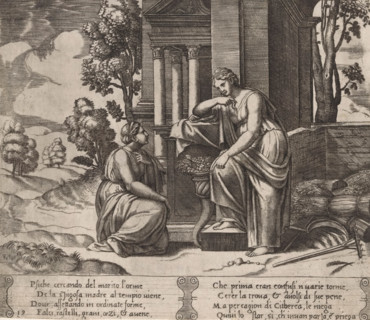 Ceres refuses help to Psyche, Story of Amor and Psyche, print, Series number, 19, 32, On the left