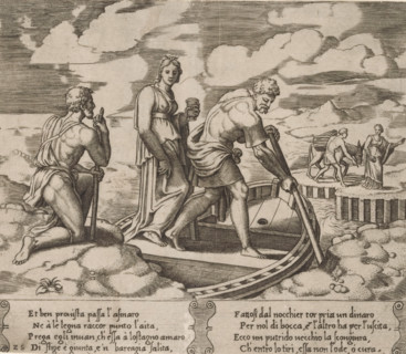 Psyche in Charon's Ferry, Story of Amor and Psyche, print, Series number, 25, 32, Psyche stands in