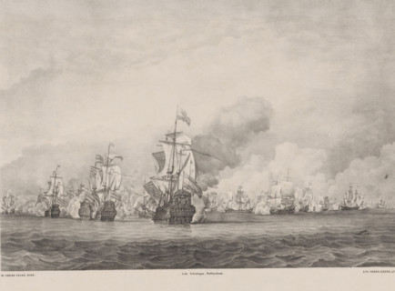 Battle of Solebay, print, The battle of Solebay on June 7, 1672 between the Dutch fleet under