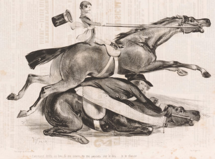 Jeune groom qui n'a pas la force de retenir son cheval, Young man loses control of his horse, Small