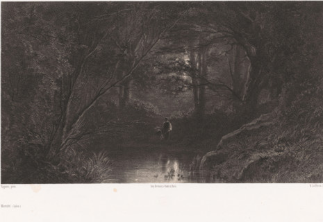 Two figures by a moonlit pond in the forest, Morestel (Isère), print, Series number, 151,
