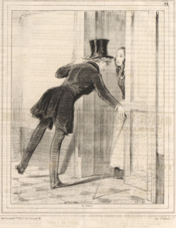 Servant maid opens the door for a young man, N'y a pas moyen!, Women from Notre-Dame-de-Lorette in