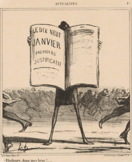Electeurs, dans mes bras!, Caricature of the politician Émile Ollivier, Current affairs,