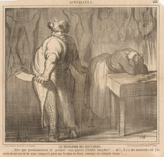 The despair of the butchers, Butcher and his wife complain, Current events, cartoon, Series number,