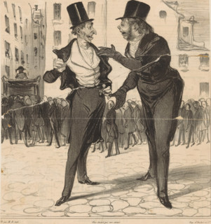 Robert Macaire explains to Bertrand how to deceive the public, Caricatures, Caricaturana, cartoon,
