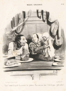Butcher with his wife and small son, Hein! Comme il regarde les cervelas, Family situations, Moeurs
