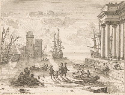 View of a harbour, print, printmaker: Dominique Barrière, Rome, after design by Claude Lorrain,
