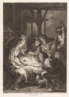 Adoration of the shepherds, Quel eclat brillant?, print, printmaker: Pierre François Basan, France,