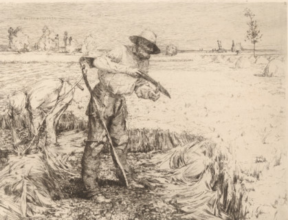 Mowers in the field, print, Top right numbered 1., watermark, printmaker: Jules Bastien-Lepage,