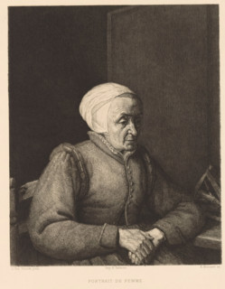Portrait of an old woman, print, printmaker: Etienne Gabriel Bocourt, France, after painting by