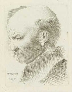 Head of an old man bald on top and in profile, print, printmaker: Honoré Coussin, France, after