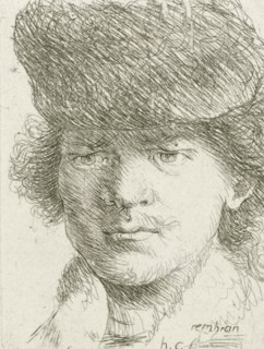 Portrait of Rembrandt with high hat, print, printmaker: Honoré Coussin, France, after design by