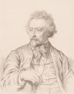 Portrait of Ary Scheffer, print, printmaker: Louis Pierre Henriquel-Dupont, after painting by Léon