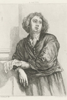 Portrait of Henricus Liberti, print, leaning against the wall, with sheet music in his hand.,