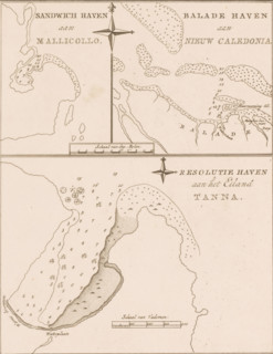 Map of the coasts of the islands of Malakula, New Caledonia, and Tanna, print, book illustration,