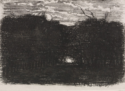 Forest at night, print, signature, printmaker: Joseph Hartogensis (signed by artist), Netherlands,