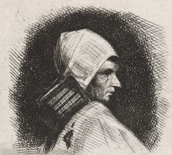 Bust of a woman facing right, print, name: 'JJ cvan der Maaten', printmaker: Jacob Jan van der
