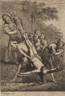 Crucifixion of Peter, S. Petrus martyr, print, printmaker: Jean Théodore Joseph Linnig, after
