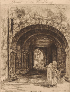 Entrance gate of the Wartburg in Eisenach, L'entrée de la Warthbourg, print, printmaker: Willem
